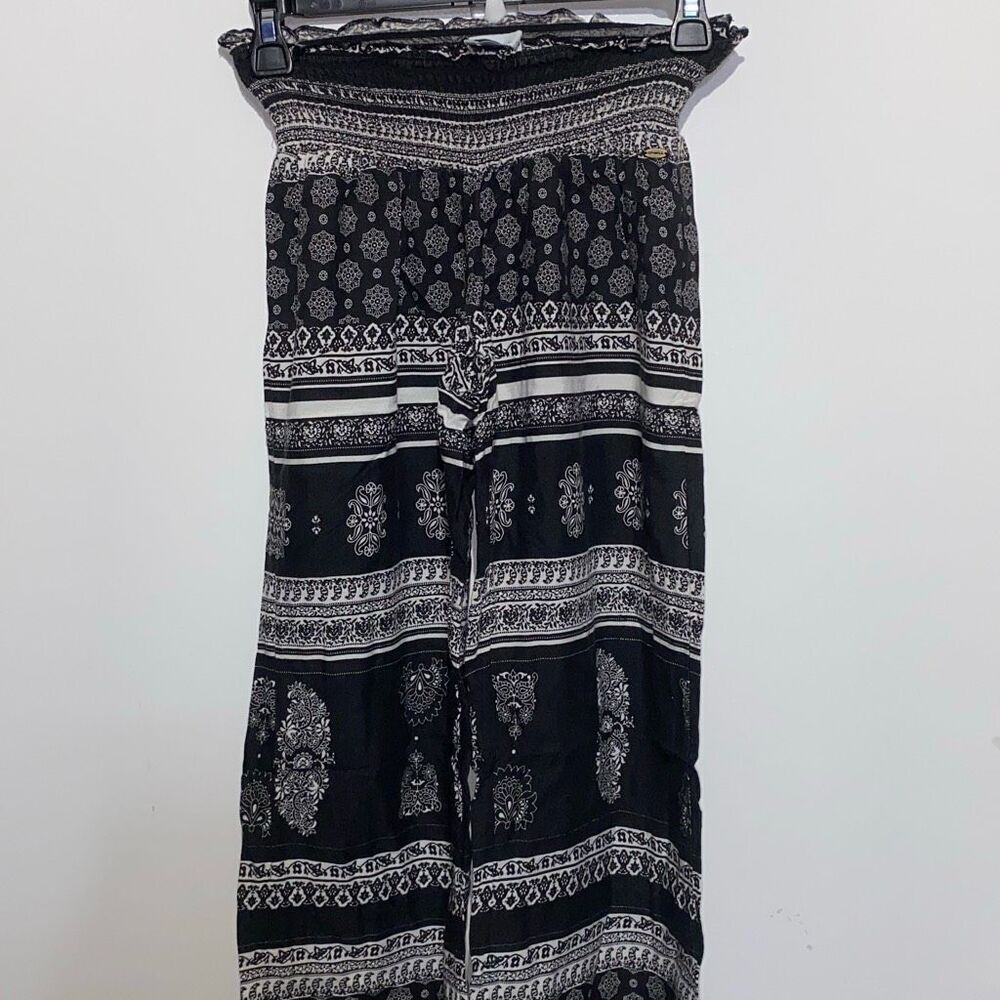O'Neill Women's Black White Johnson Bandana Pull On Straight Leg Pants Small